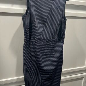 Elegant Navy Blue Pinstripe Dress